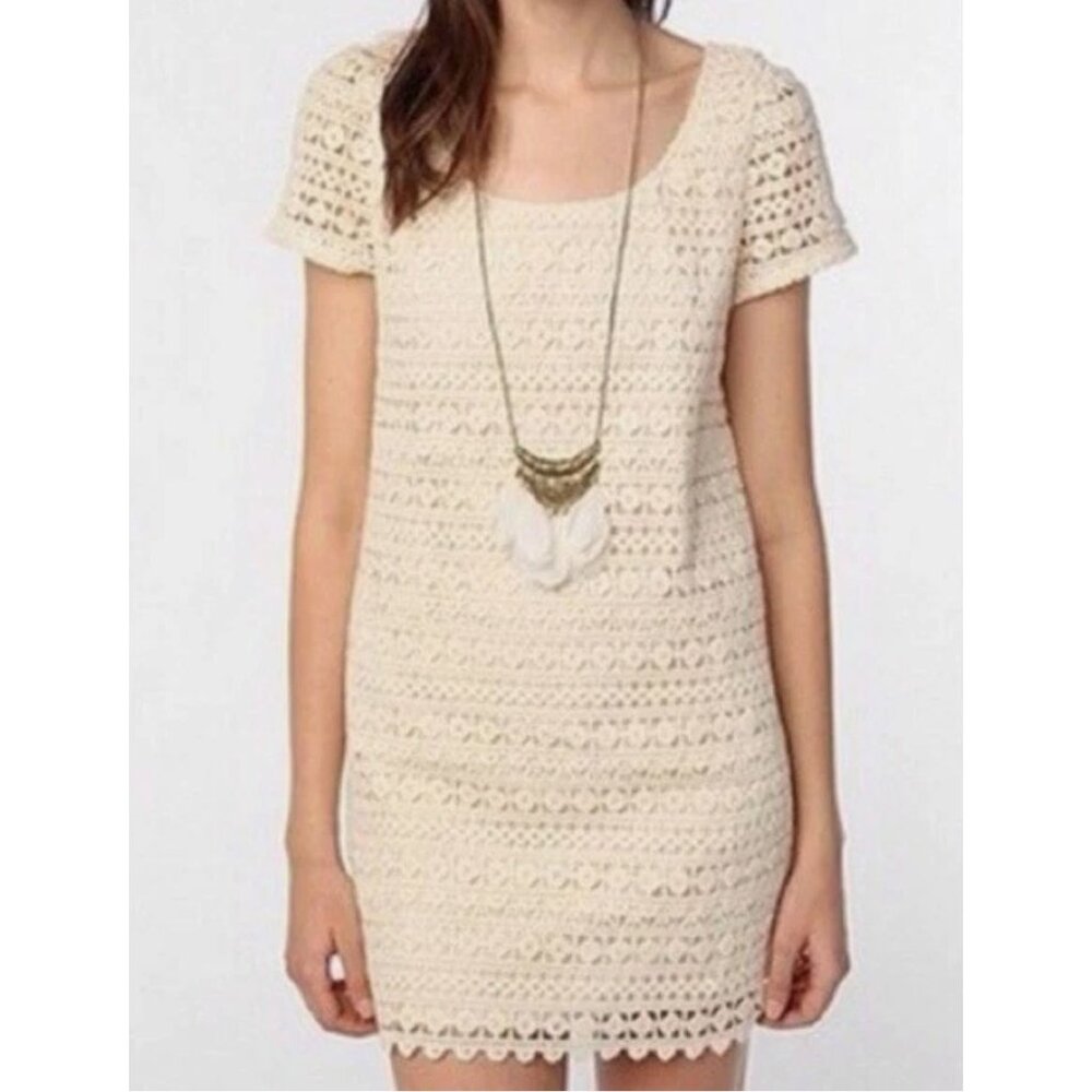 Anthropologie Staring At Stars Dress Womens S Cream Crochet Knit Boho Feminine